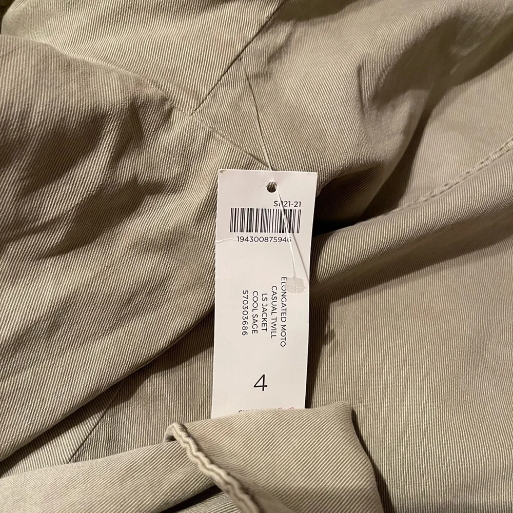Chico’s Elongated Moto Casual Twill Denim Jacket, Cool Sage, Sz 4 (20/22) - NWT! - Picture 7 of 11